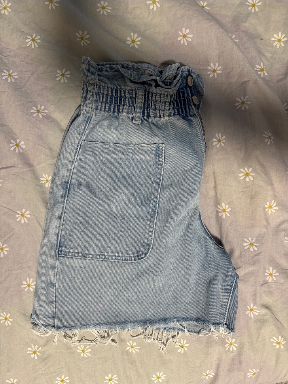 Light Blue Denim Paperbag Waist Women's Shorts